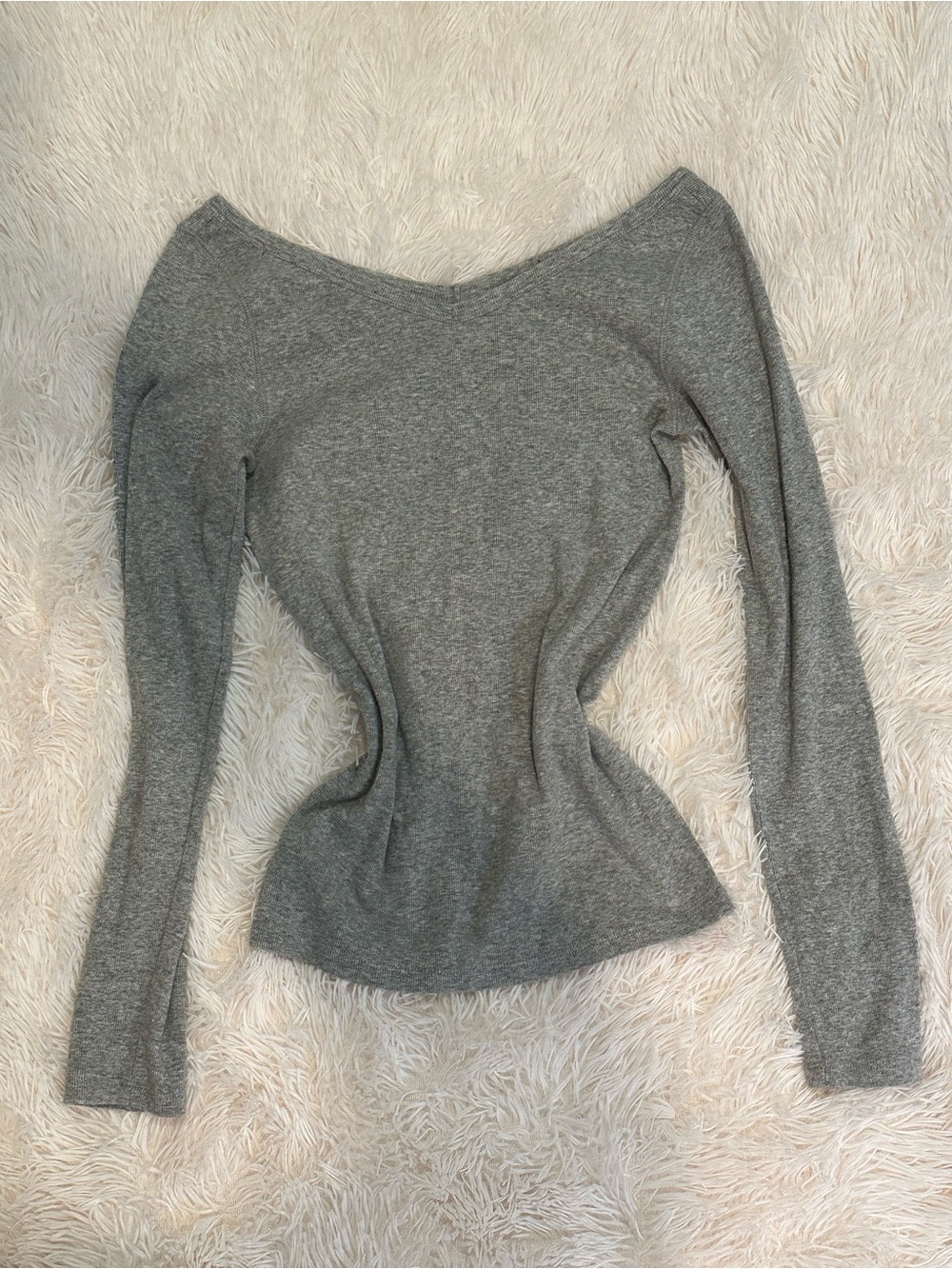 Everlane Heather Gray Wide Neck Long Sleeve Top minimalist preppy elevated